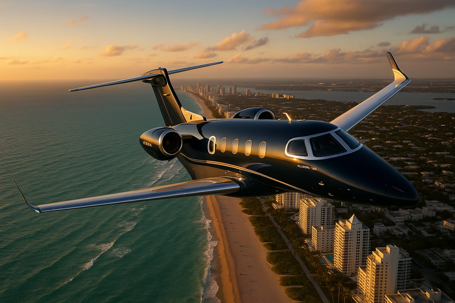 Learjet through clouds